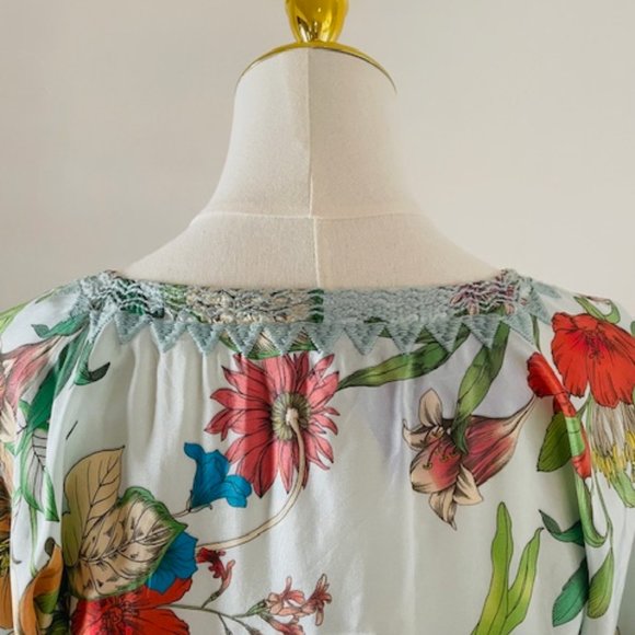 Johnny Was Medium Blue Floral Maxi long silk Dress, Boho Vintage - Picture 4 of 5